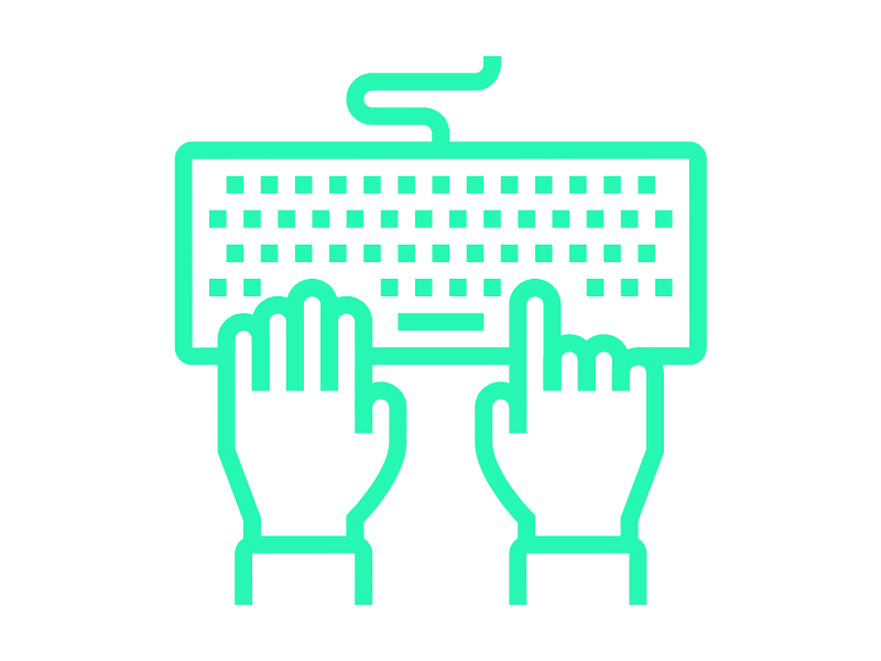 Näppäimistö ja kädet sitä nappäilemässä, hakukoneoptimoitua tekstejä kuvaava kuvituskuva.