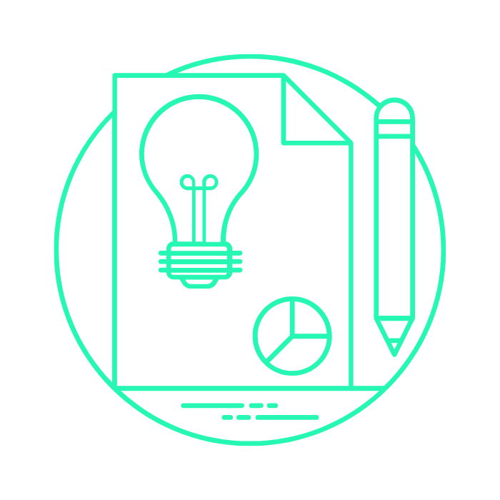 A4 paperi, jossa idealamppu ja kynä, sisällöntuotanto palvelua kuvaava kuvituskuva.
