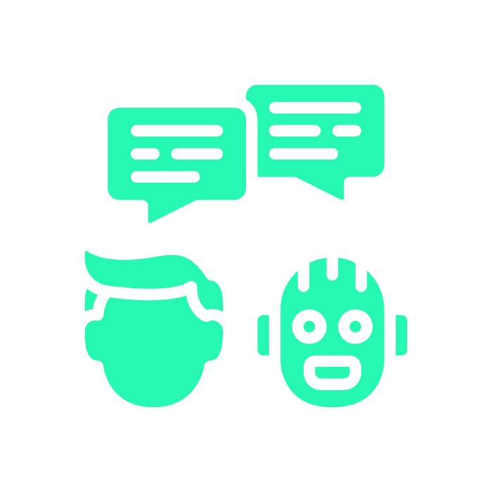 Ihminen ja teköälyrobotti keskustelevat toistensa kanssa, kuvituskuva.